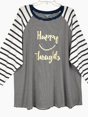 Avenue Top Women's 26/28 Black White Striped 3/4 Sleeves Stretch Comfy Whimsical